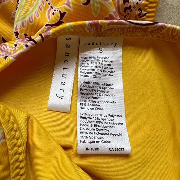 Sanctuary High Waisted Yellow Paisley Bikini Swim Bottom Size S - Picture 5 of 8